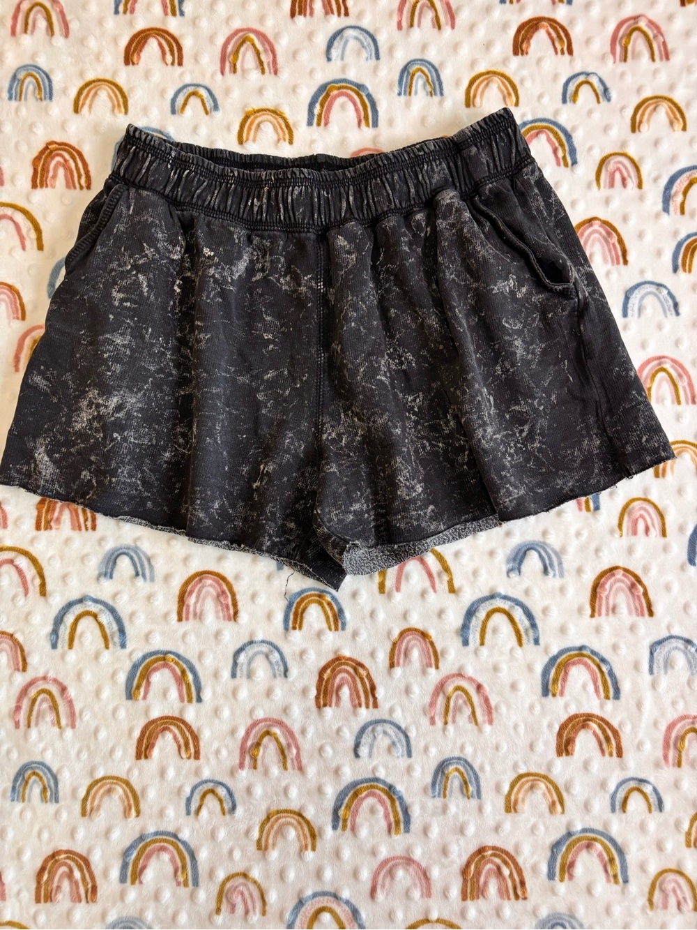 US  Apparel Black Marble-Print Athletic Shorts